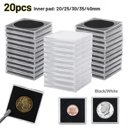 20Pcs Coin Capsules Holder 20mm-40mm Acrylic Square Adjustable Gaskets Organizer Storage Box Round Medal Coin Protection Box