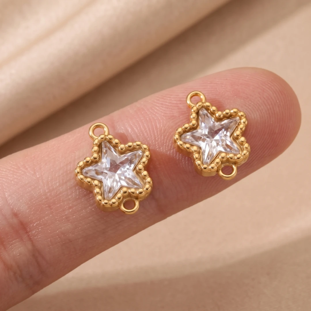 5 Stück Edelstahl-Strass-Anhänger, runde Stern-Charms, lose Anhänger mit Doppelloch für DIY-Halsketten, Armbänder und Schmuckherstellung – Detail 3