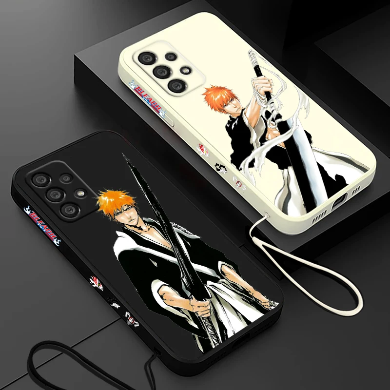 Bleach Kurosaki Ichigo Phone Case For Samsung A55 A53 A33 A52 A32 A71 A51 A21S A35 A25 5G Liquid Left Rope Funda