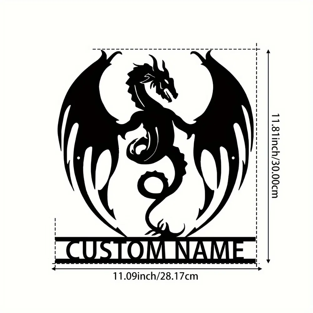 Customizable Flaming Dragon Wall Art Personalized Metal Sign with Name Farmhouse Patio Decor Rust-Resistant Weatherproof Gift