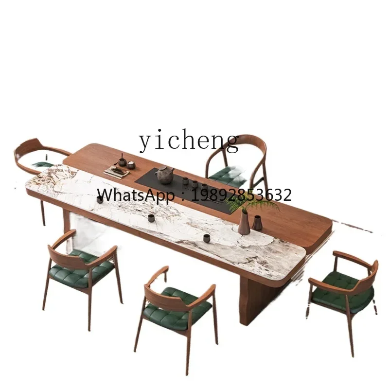 XL solid wood rock slab tea table and chair combination large board log tea table office home
