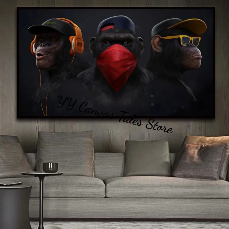 1pc frameless Canvas Painting Three Black Orangutan POP Wall Art Canvas Poster Monkey Home Decoration  Painting Mural Picture Pr