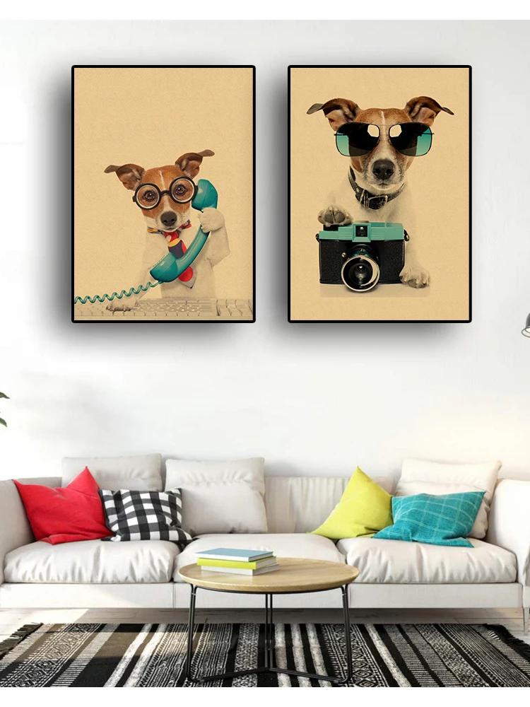 Buy Three To Send One Funny Cute Dog Retro Kraft Art Poster Sitting Room Decoration Painting Accessories Coffee Bar Home