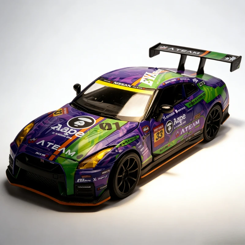 

Модель автомобиля Nissan GT-R Nismo Trend Latte в масштабе 1:32 со звуком и светом, открывающимися дверями, игрушечная машинка, креативное украшение