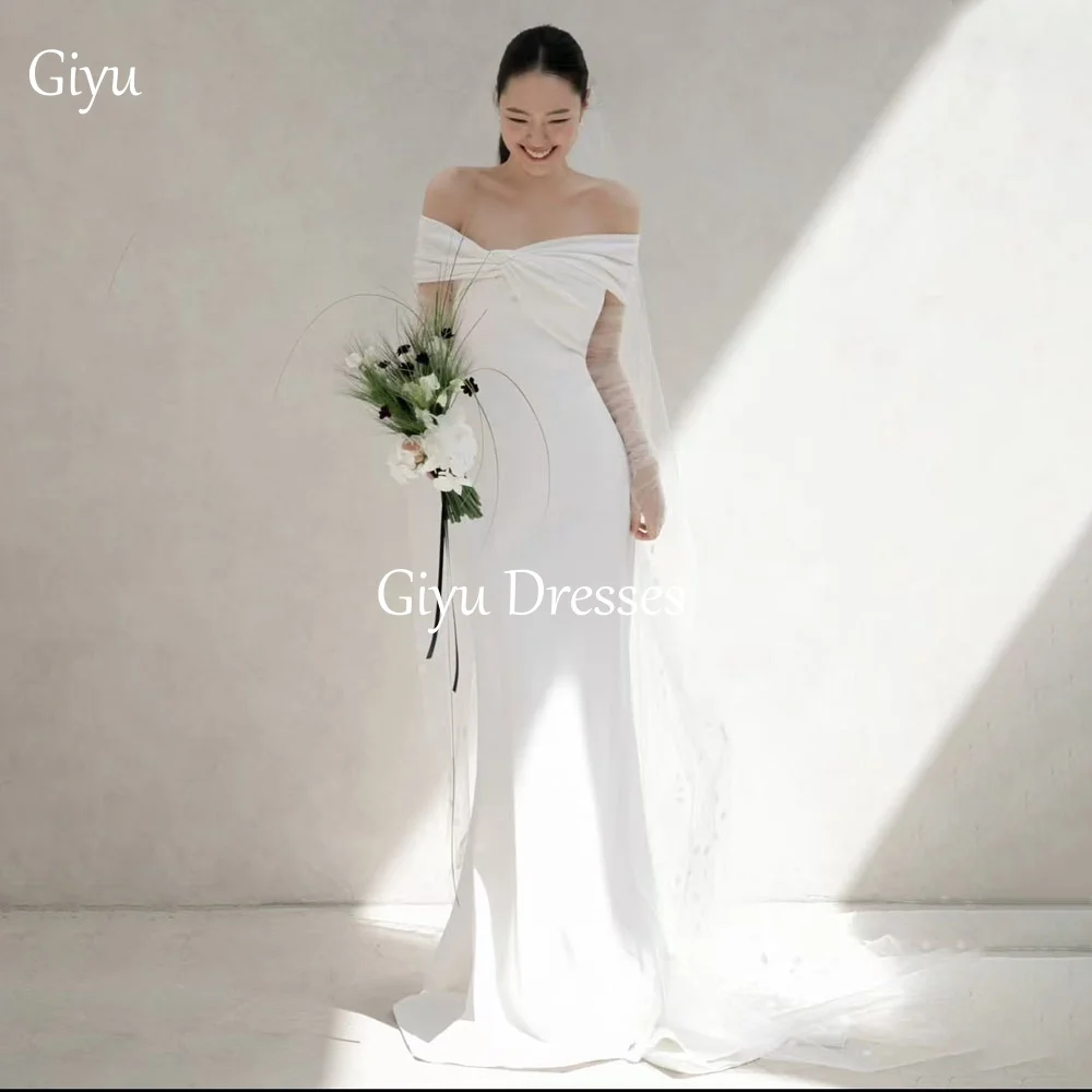 

Giyu Simple White Mermaid Wedding Dress A-line Off Shoulder Korean Wedding Photography Formal Bridal Gowns Customized