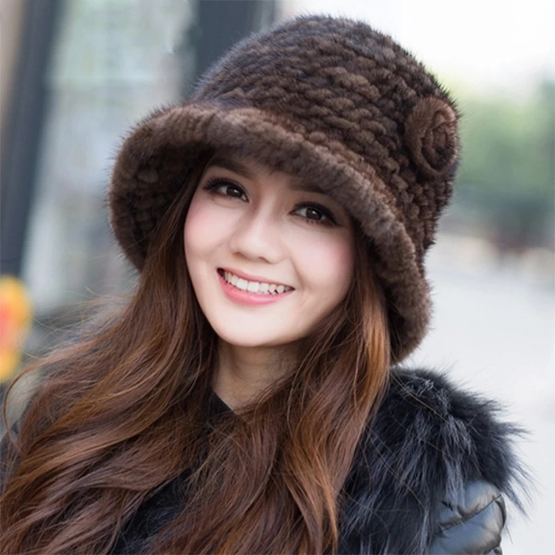 Ladies Fur Hat 2022 Winter Fluffy Mink Fur Russian Fur Hat Women's Headband Outdoor Winter Hat Earmuff Ski Cap Warm Bucket Hat