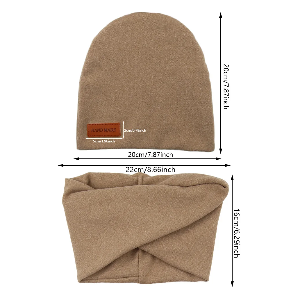 2 unids/lote de gorros turbante de Cachemira sintética para bebé, conjunto de bufanda, palo de cuero para niños recién nacidos, gorros de invierno