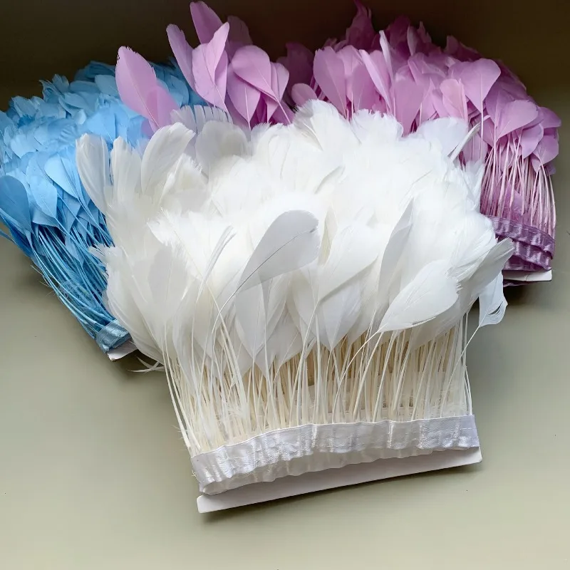 Goose Feather Fringe Trim 13-18cm, Colorful Shredded Feather Ribbon, Apparel Dress Decorative Accessory