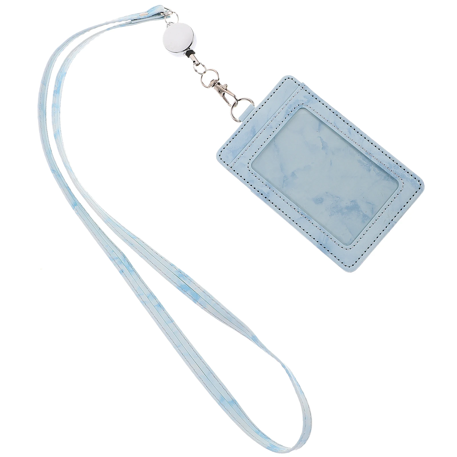 

Marble Pattern ID Holder Student Card Protective Cover Anti Scratch Case Badge Work Pass Time Use Detachable Lanyard