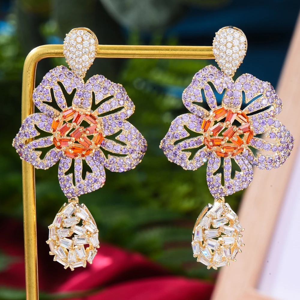 

Siscathy Luxury Cubic Zircon Flower Hanging Earrings For Women Boutique Wedding Party Anniversary Jewelry Valentine's Day Gifts