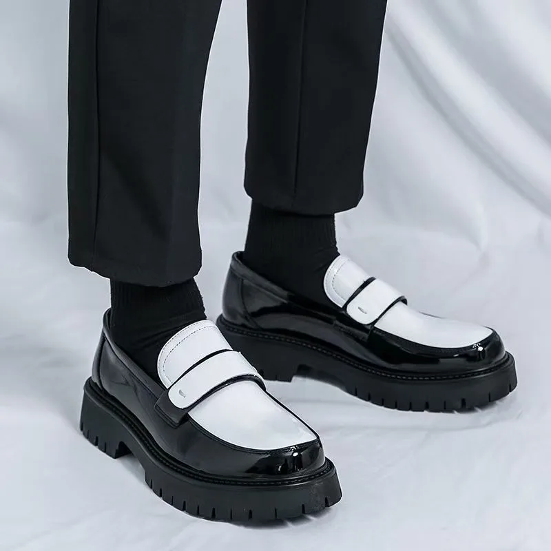 

Повседневная кожаная обувь, мужские четырехсезонные спортивные черные высококачественные молодежные деловые свадебные туфли без шнуровки, удлиняющие рабочие лоферы