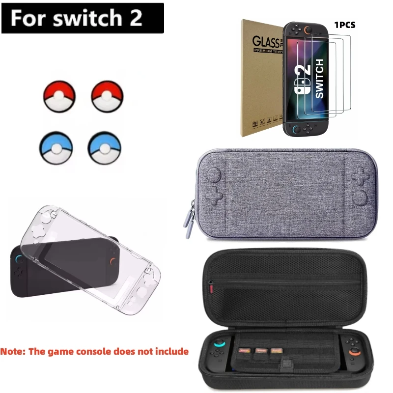 

Аксессуары для Switch 2, защитная пленка для экрана, защитный колпачок для джойстика из закаленного стекла, дорожная сумка для хранения, хрустальный чехол, аксессуар