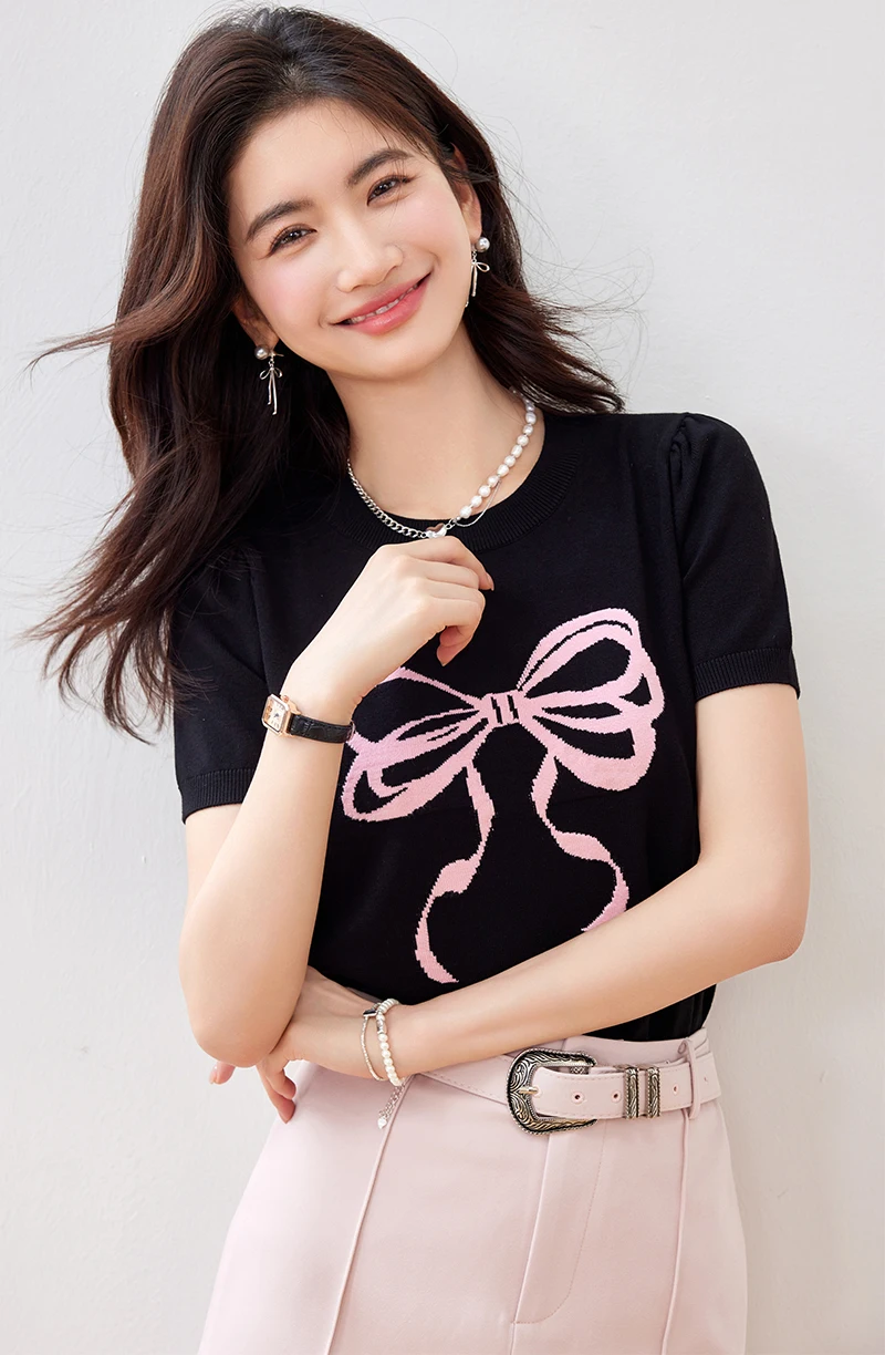 Summer Pullovrs Knitted Sweaters for Women Short Sleeve Black Tops Knitwears Casual Basics Jersey Mujer Korean Fashion Style