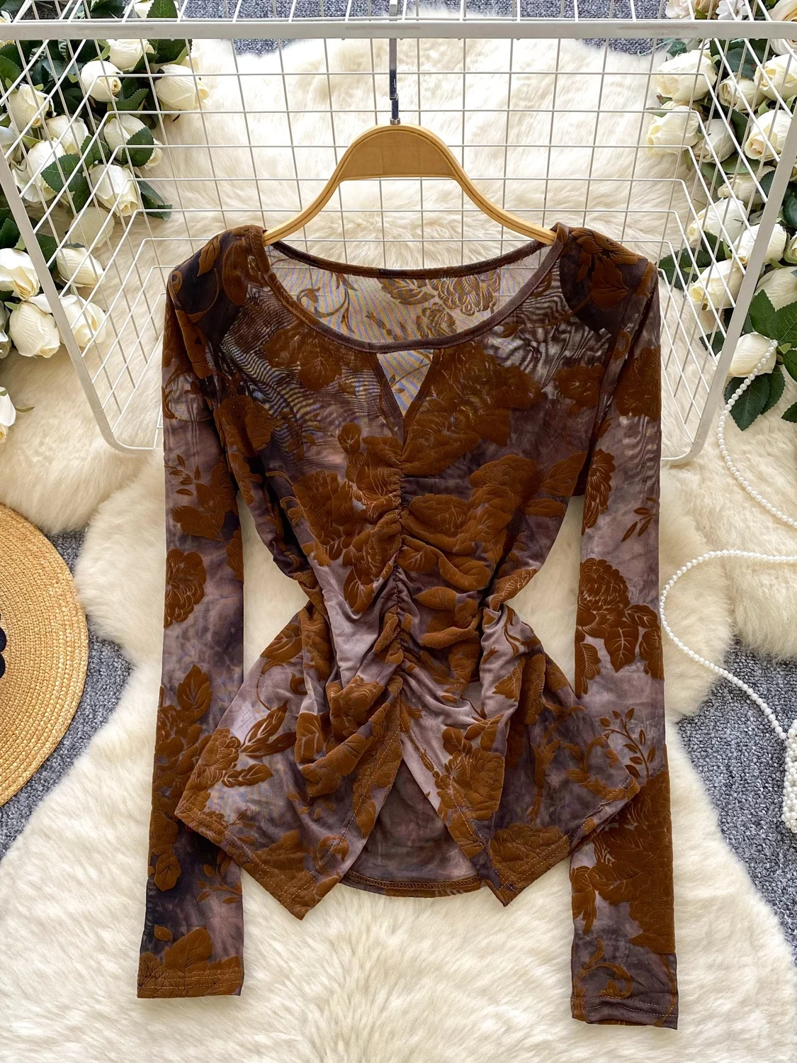 

Длинный свек для похудения, круглый Ne Floing Me irt, женский осенний дизайн, смысл, дышащий, удобный, корейский, слэ...