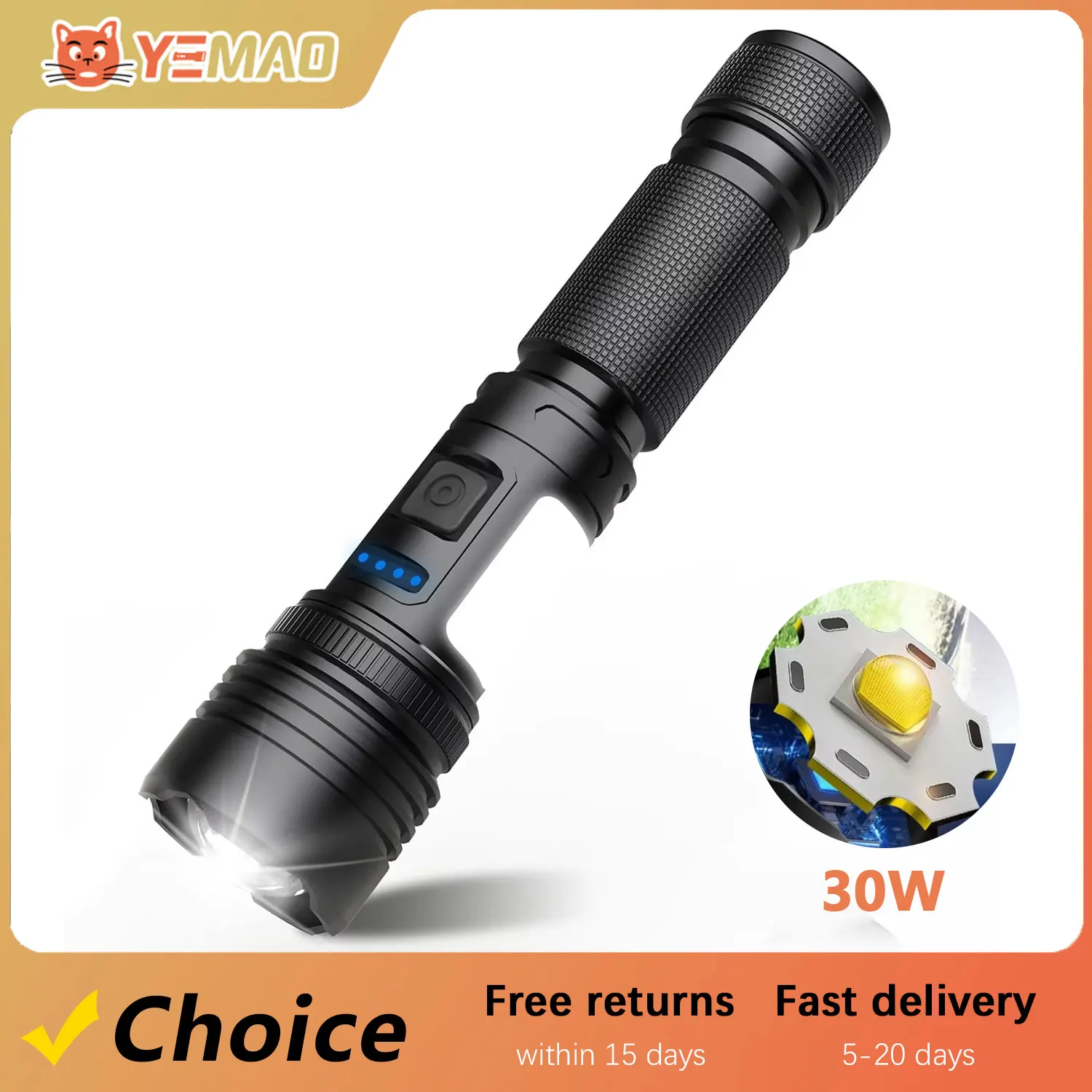 

Outdoor Telescopic Zoom LED COB Flashlight 18650 Battery Rechargeable Magnetic Work Lamp Pocket Clip 7 Lighting Modes Power Bank