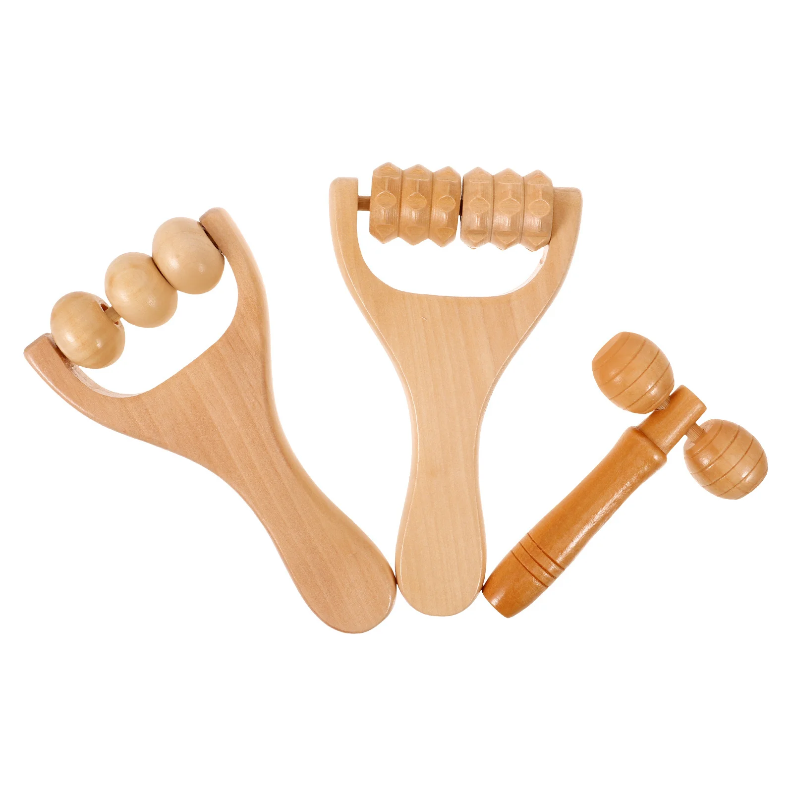 1 Set Wooden Massage Roller For Deep Tissue Muscle Relief Face Neck Shoulder Back Foot Leg Calf Portable Roller