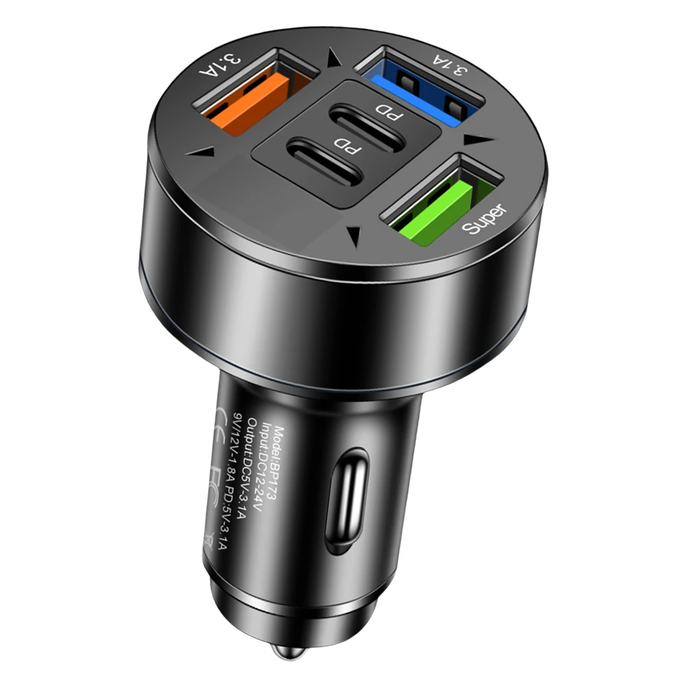 100W 5 Ports Car Charger with Voltage USB Type-C Car Charger 12V-24V Cigarette Lighter Plug Adapter for Most Car Models