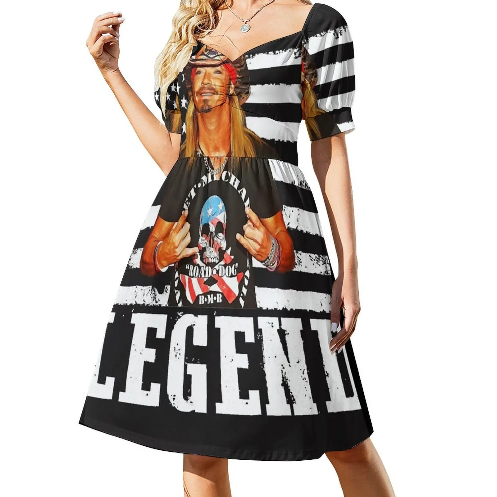 

Women My Favorite Distressed American Flag Bret Michaels Legend Retro Short-Sleeved Dress evening dress birthday dress for women