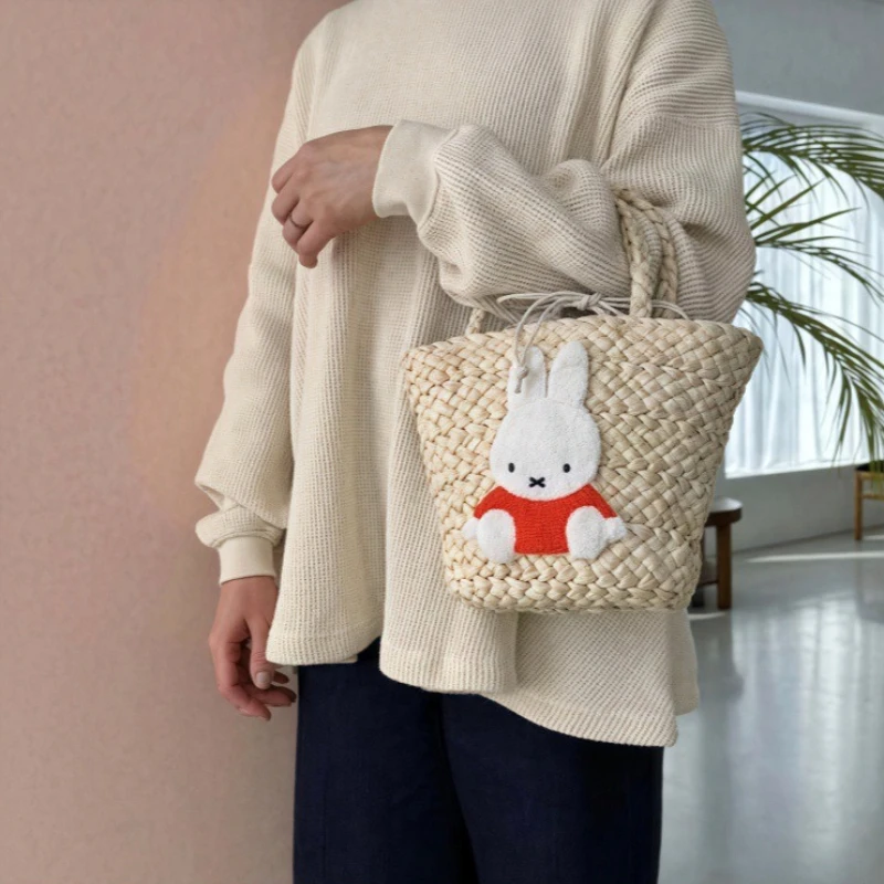 

Горячая мультяшная серия Miffy, тканая корзина, сумка для творчества, милая повседневная большая вместительная сумка для хранения на шнурке