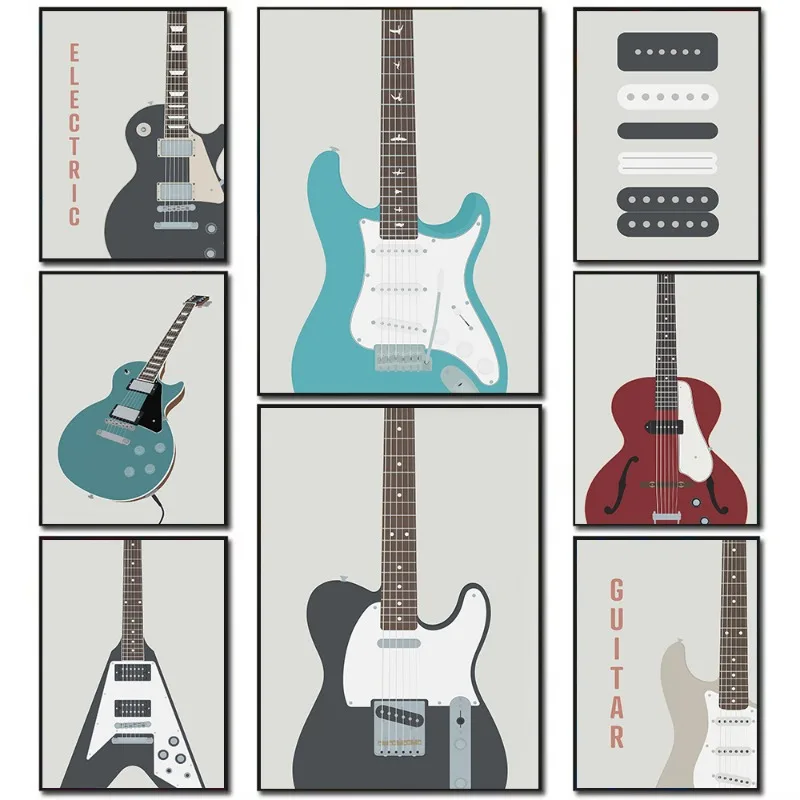 Electric Guitar Guitarist Music Musical Instrument Poster Minimalist Modern Canvas Art Painting Picture Living Room Home Decor