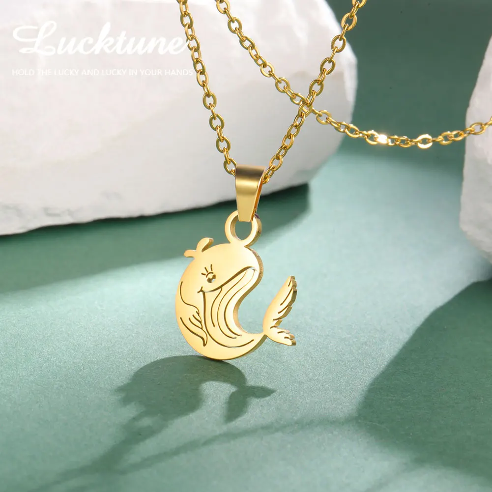 Lucktune Ocean Whale Pendant Necklace Stainless Steel Cute Marine Whale Tail Choker Necklace for Women Swimmers Jewelry Gifts