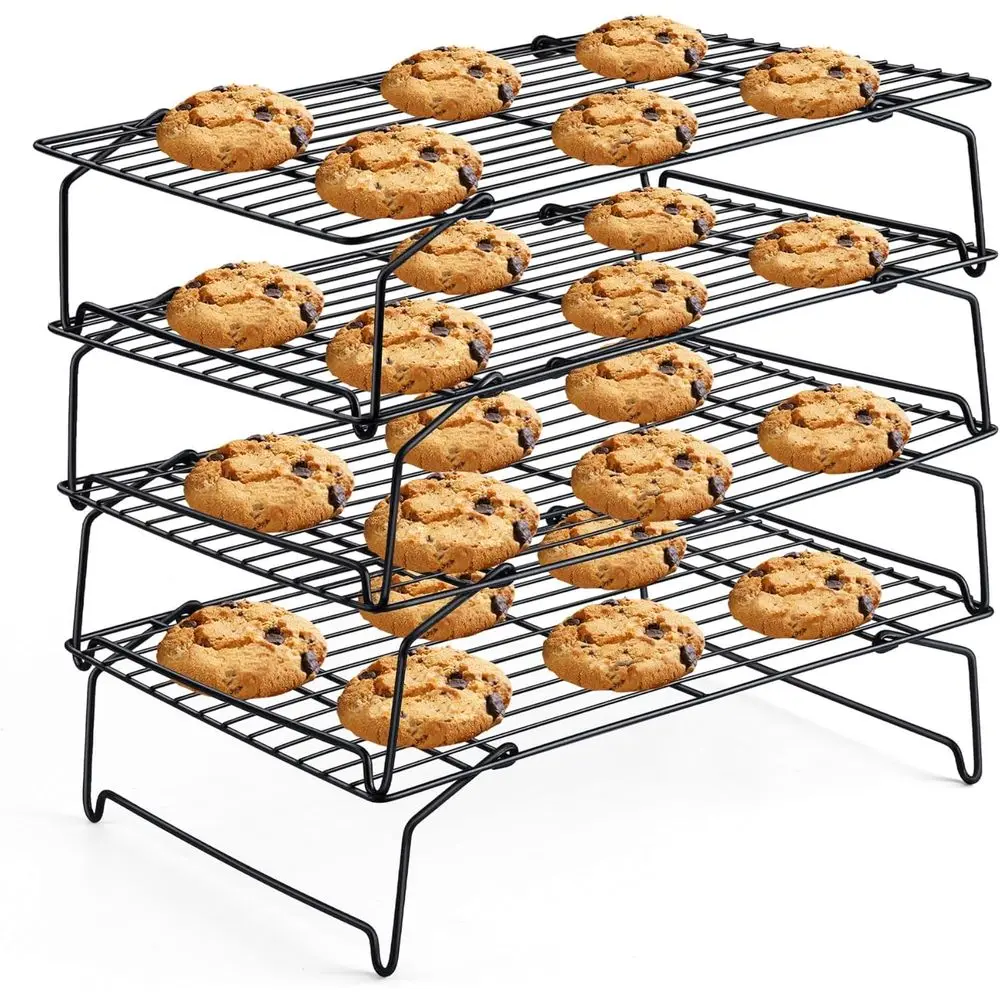 

Охлаждающая решетка, 4 шт., из нержавеющей стали, штабелируемые, для приготовления пищи, охлаждения, жарки и гриля, складные и сверхпрочные, для духовки, удобные в использовании
