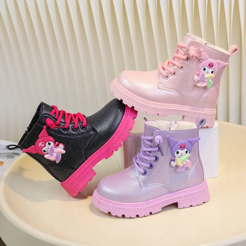 Sanrio Girls Fashion Leather Boots Children High Top Casual Waterproof Sneakers Comfortable Platform Boots Kids Casual Shoes