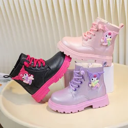 Sanrio Girls Fashion Leather Boots Children High Top Casual Waterproof Sneakers Comfortable Platform Boots Kids Casual Shoes