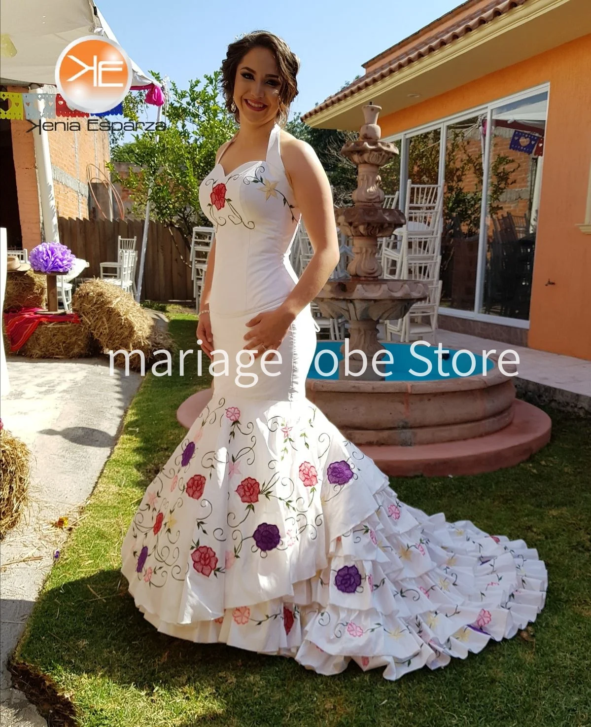 Country Floral Embroidery Mexican Wedding Dresses bespoke Halter Sweetheart Holiday Bridal Gown Tradination Outfit Customized