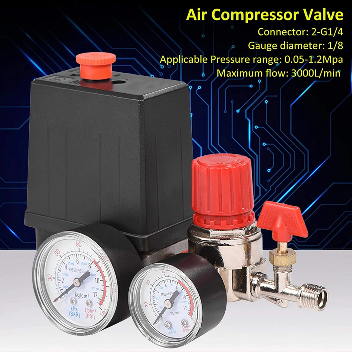 90-120PSI Air Compressor Pressure Switch Valve Control Manifold Regulator Gauges Safety Valve 1/4