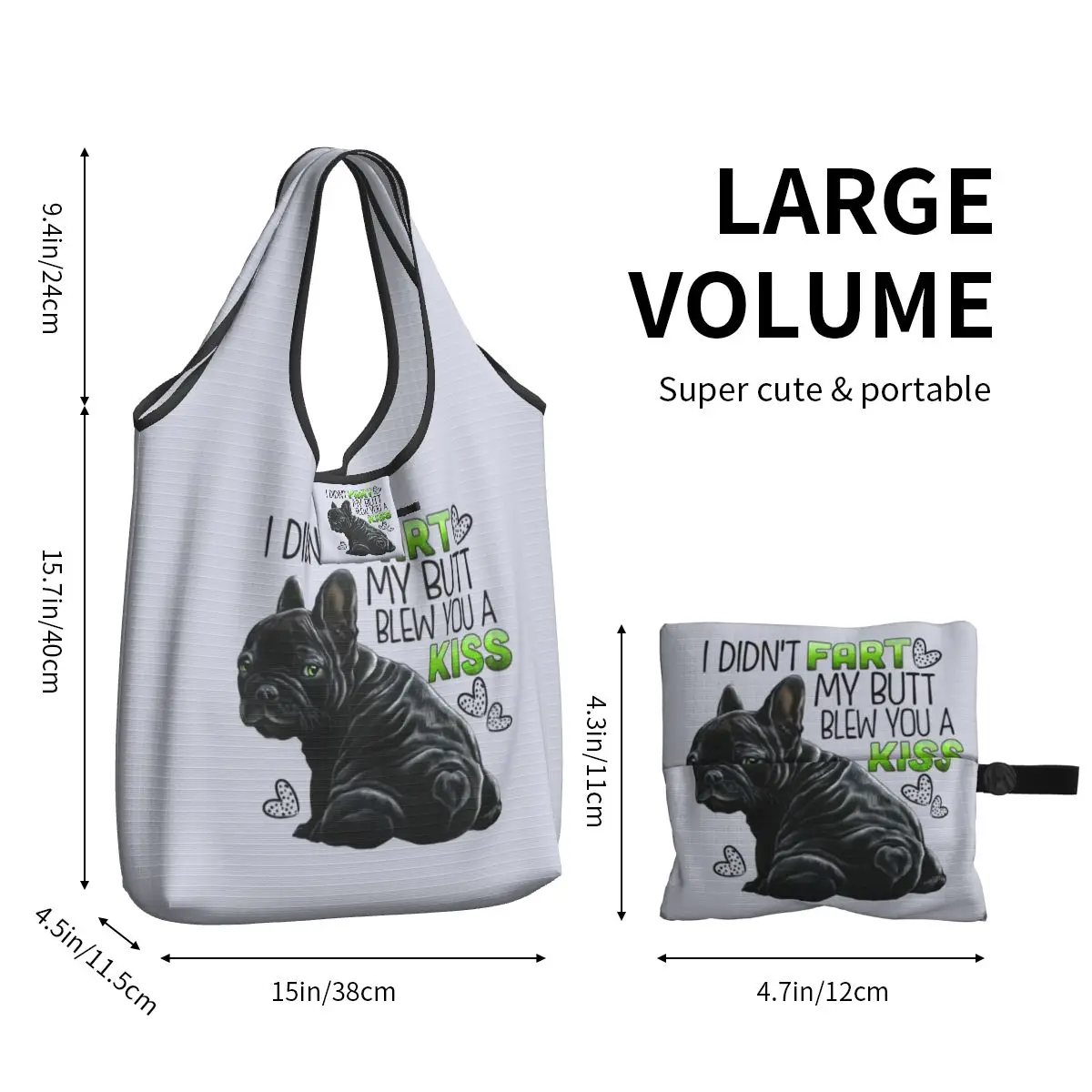 Reusable Cute French Bulldog Shopping Bag Women Tote Bag Portable Funny Frenchie Pet Groceries Shopper Bags