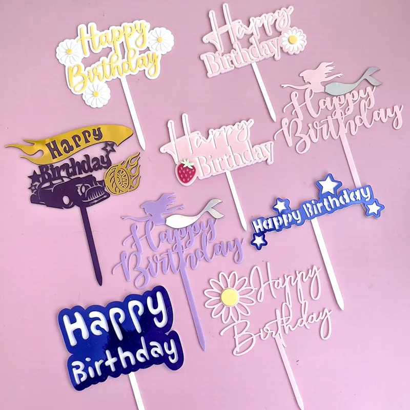 

Acrylic Happy Birthday Cake Topper Multiple Styles Balck Gold Cake Topper Baby Shower Birthday Party Decoration Украшение