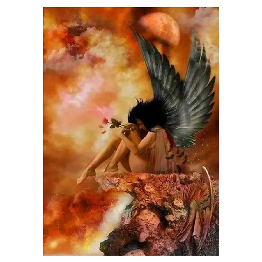 Diamond Painting Of Fallen Angel Rose, Cross Stitch, Embroidery Mosaic Gift, Home Decor, Needlework Picture Of Rhinestones