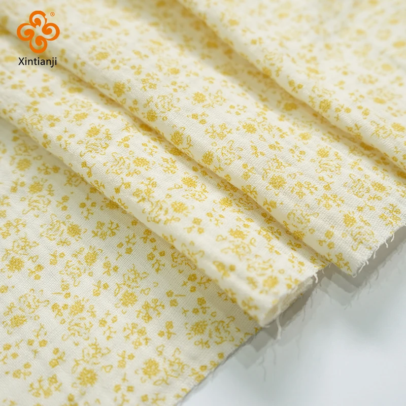 135x50cm doppio tessuto di garza Crepe 100% cotone morbido tessuto per bambini cucito fai da te abbigliamento giallo floreale traspirante Texture