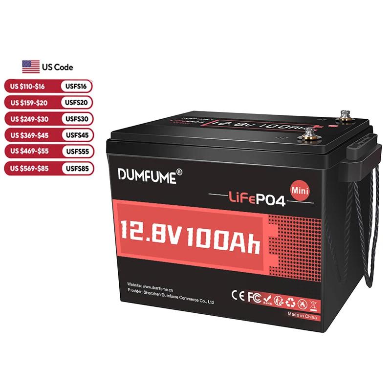 

Dumfume 12 В 100 Ач Mini Max LiFePO4 литиевая батарея встроенная 100 А BMS 1280 Втч выход для домашней резервной энергии RV солнечная система