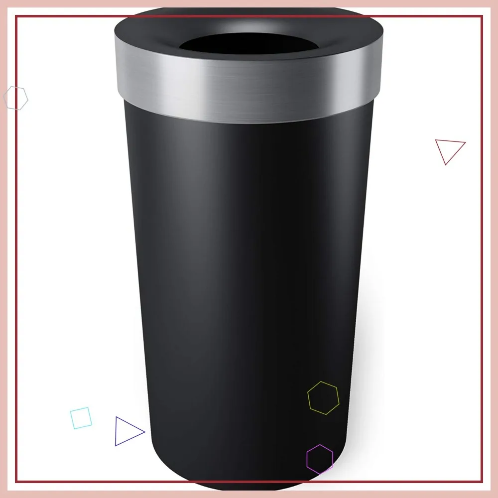 

Large 16-Gallon Open Top Kitchen Trash Can, Black/Nickel Finish for Modern Homes