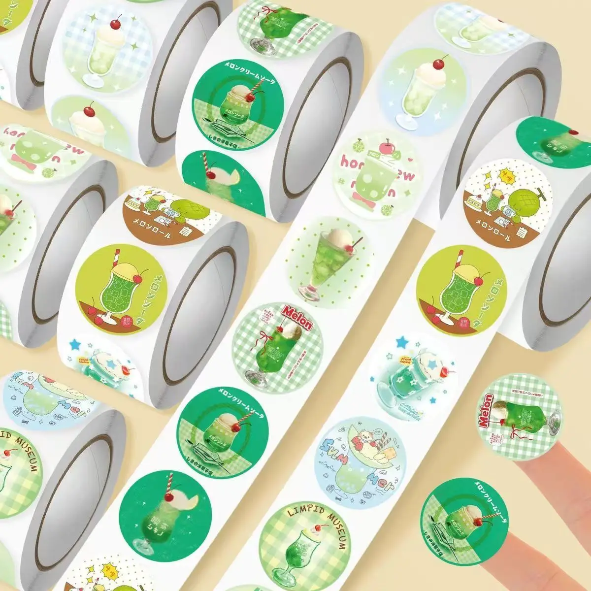 500Pcs Ins Summer Melon Soda Round Roll Stickers Vintage Showa Cartoon Self Adhesive Packaging Seal Decorative Labels view 2