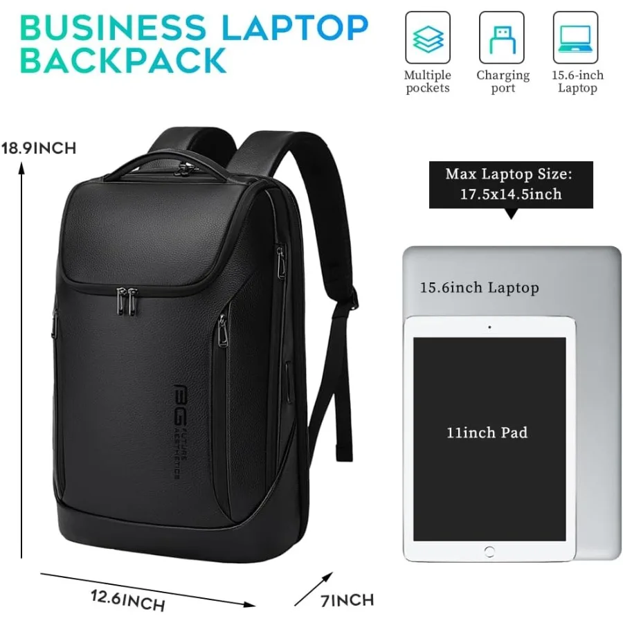 BANGE Business Smart Rucksack, wasserdichter 15,6-Zoll-Laptop-Rucksack mit USB-Ladeanschluss, langlebiger Reise-Rucksack