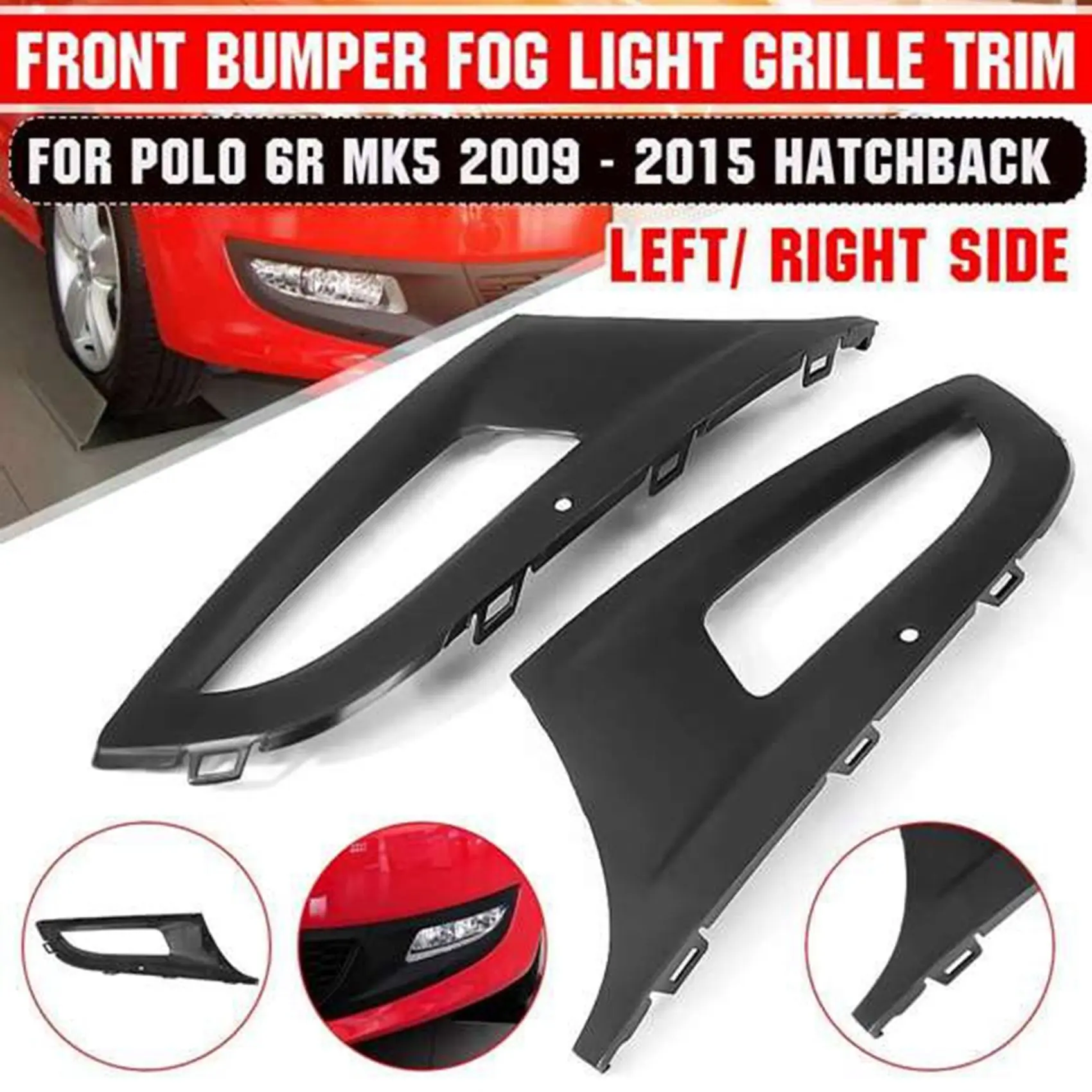 Left Right Front Bumper Lower Fog Lamp Grille Fog Light Trim Cover for -Polo 6R MK5 2009-2015 6R0853665D9B9 6R0853665D