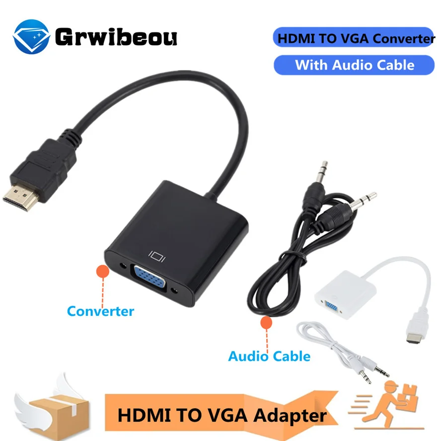 

1080P HDMI-compatible to VGA Converter With 3.5mm Audio Cable HDMI-compatible Male To VGA Famale Adapter For PC Laptop PS4 TV