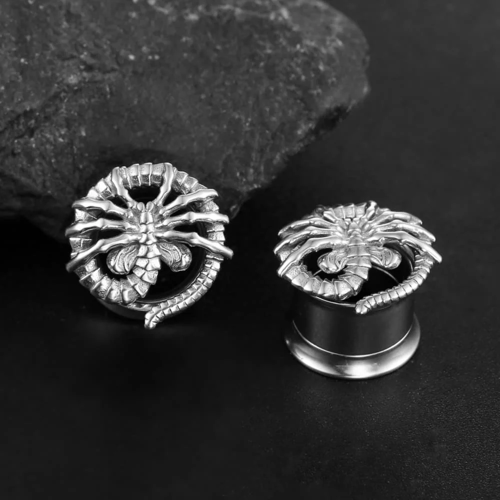 Casvort 2 Stück 316L Edelstahl Ohrstecker Tunnel mit Schraubverschluss Ohrdehner Piercing Körperschmuck im Punk-Stil – Detail 6