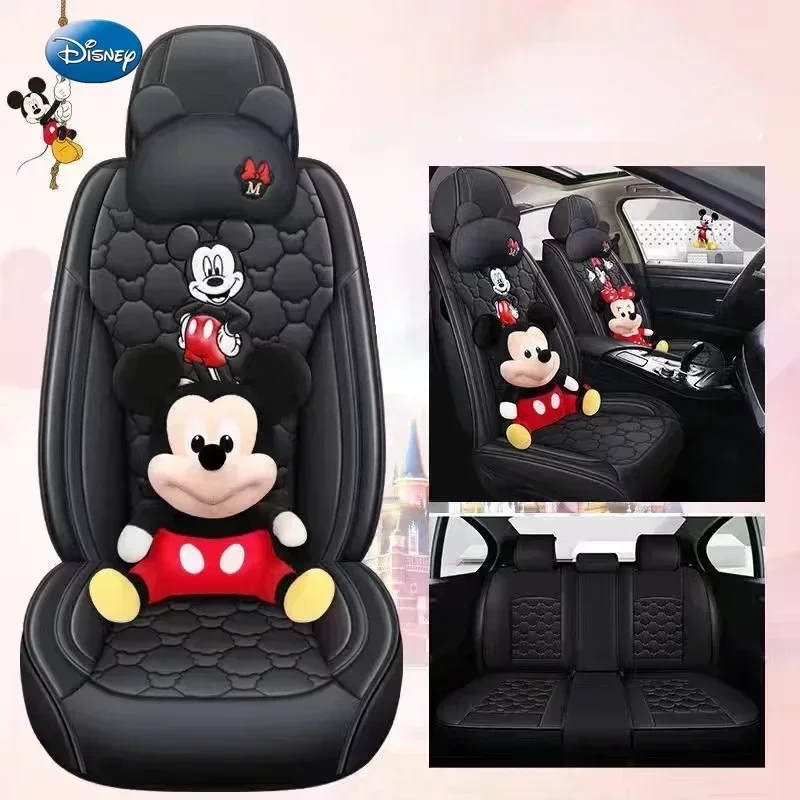 

Disney Mickey Minnie Leather Embroidered Car Interior Seat Cushion Universal All Seasons Full Cover Cute Seat Cover