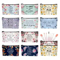 10 Pcs Christian Makeup Bag Bible Pencil Pouch Bible Cover Floral Cosmetic Bags Set Christian Inspirational Religious Gifts Stud