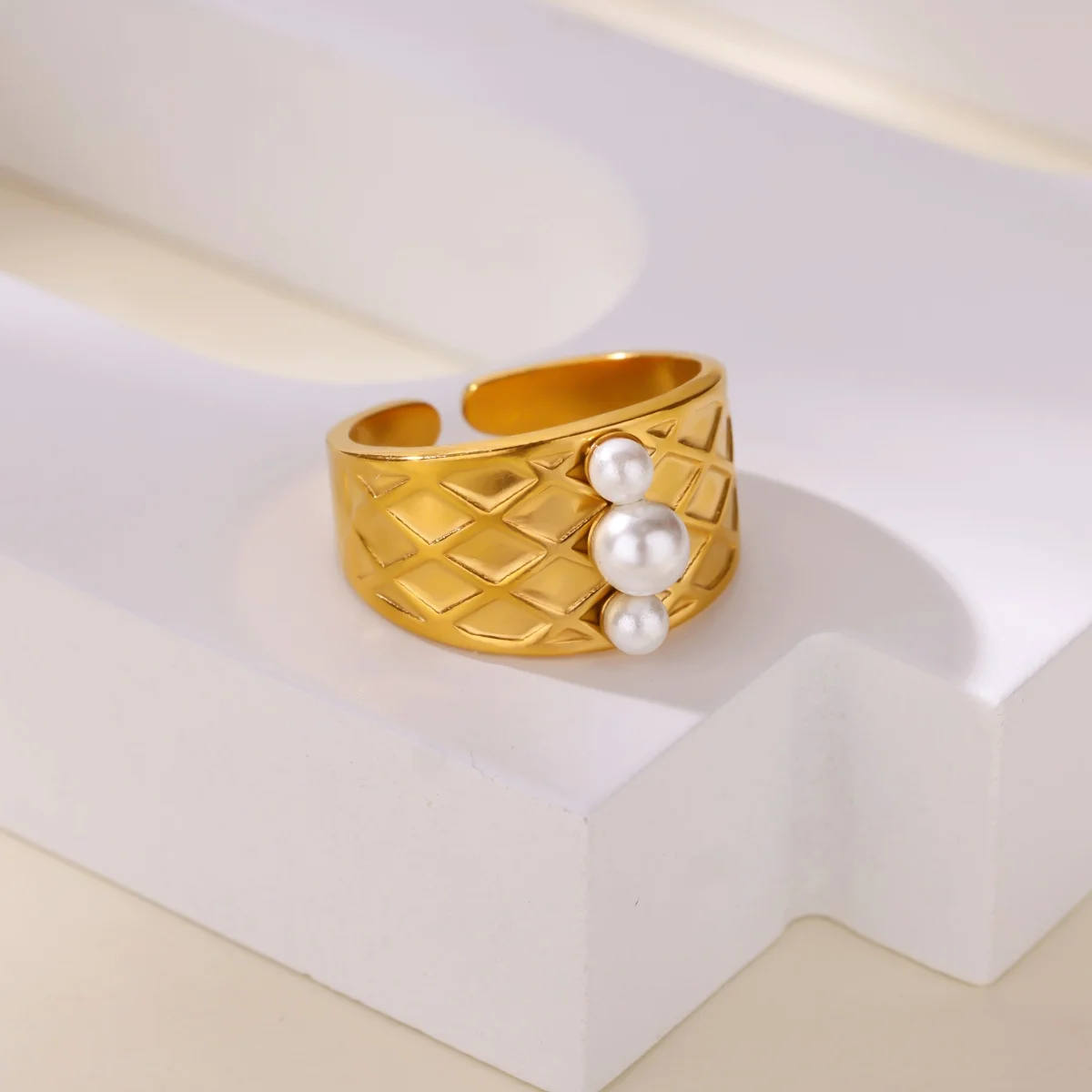 Fashion Geometric Multi-layered Pearls Rings For WomenStainless Steel Stackable Asymmetric Ring Wedding Christmas Jewelry Gift