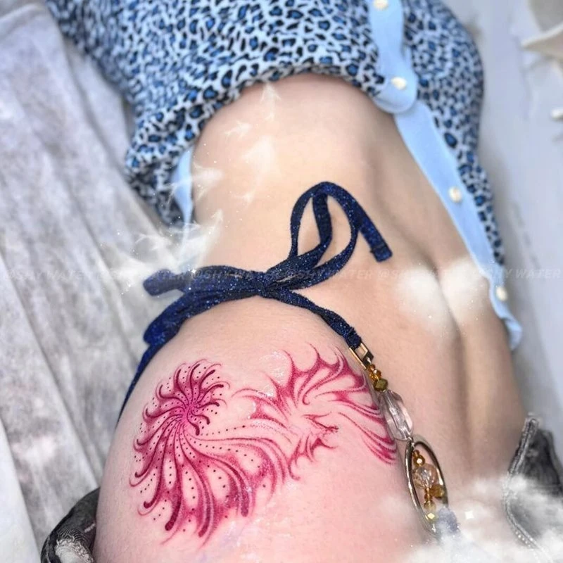

Thread Temporary Tattoos for Woman Hotwife Red Heart Tattoo Sticker Hip Sexy Art Waterproof Long Lasting Cover Scar Fake Tattoo