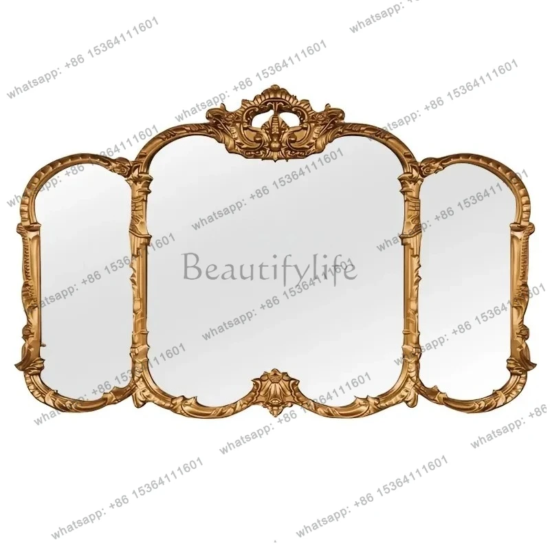 

European Style Desktop 70% off Mirror Irregular Three-Sided Custom Folding Mirror French Retro Wall-Mounted Bathroom Mirror