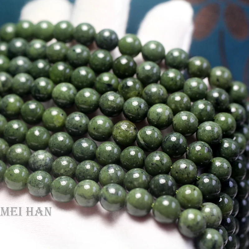 Meihan Natural Canadian Jade Nephrite Smooth round Beads 6mm 8mm for DIY Jewelry Making Bracelets