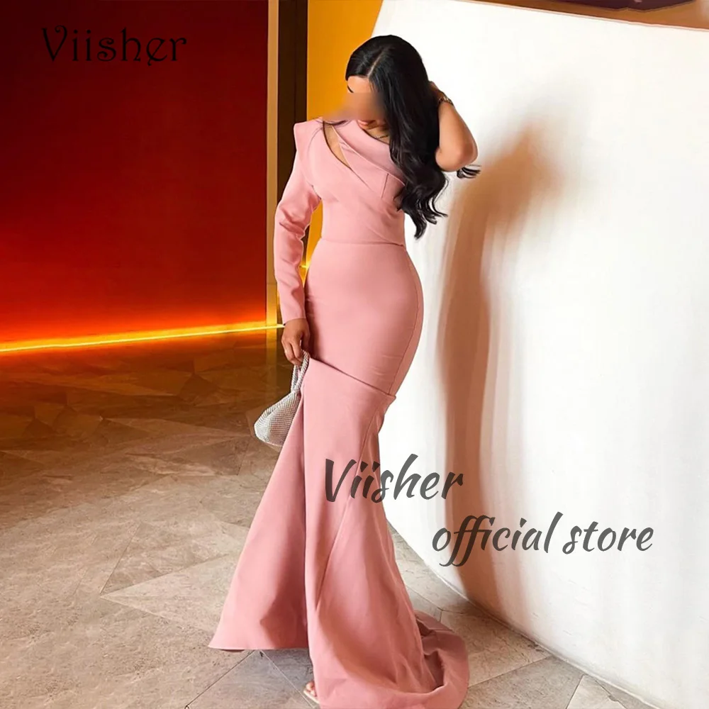 

Viisher Saudi Arabia Mermaid Evening Dresses One Sleeve Pleats Satin Long Formal Prom Dress Dubai Celebrate Event Gowns