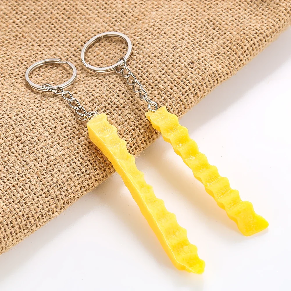 Emulation Food French Fries Strips Key Chain Funny Toys PVC Key Rings Charm Pendant Backpack Hanging Dangle Keychain Jewelry