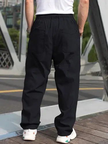 Imagen 2 del producto Pantalones cargo con cordón en la cintura para hombre, pantalones de pierna recta cómodos e informales de ajuste regular para uso diario al aire libre, pantalones de moda para hombre